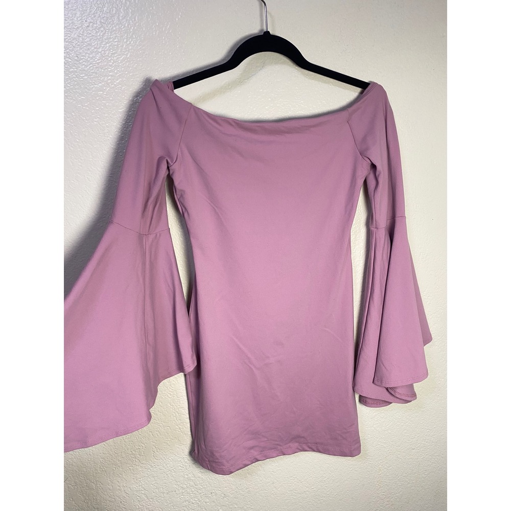 Susana Monaco Mauve Pink Off Shoulder Tiered Bell Sleeve Mini Dress XS Retro - Picture 2 of 6